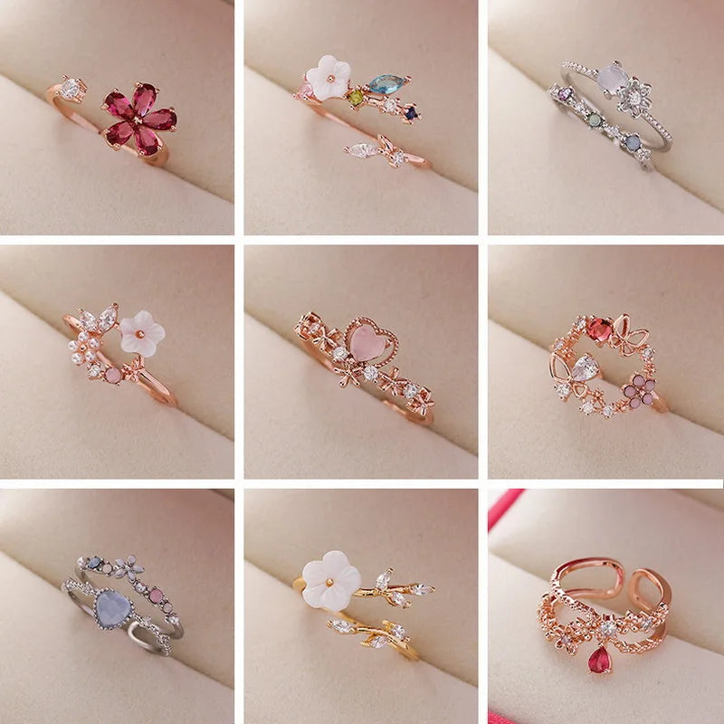 Sweet Flower Butterfly Adjustable Ring
