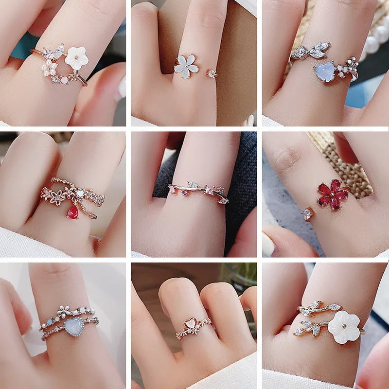 Sweet Flower Butterfly Adjustable Ring
