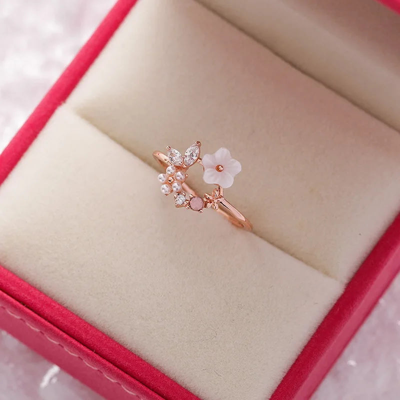 Sweet Flower Butterfly Adjustable Ring