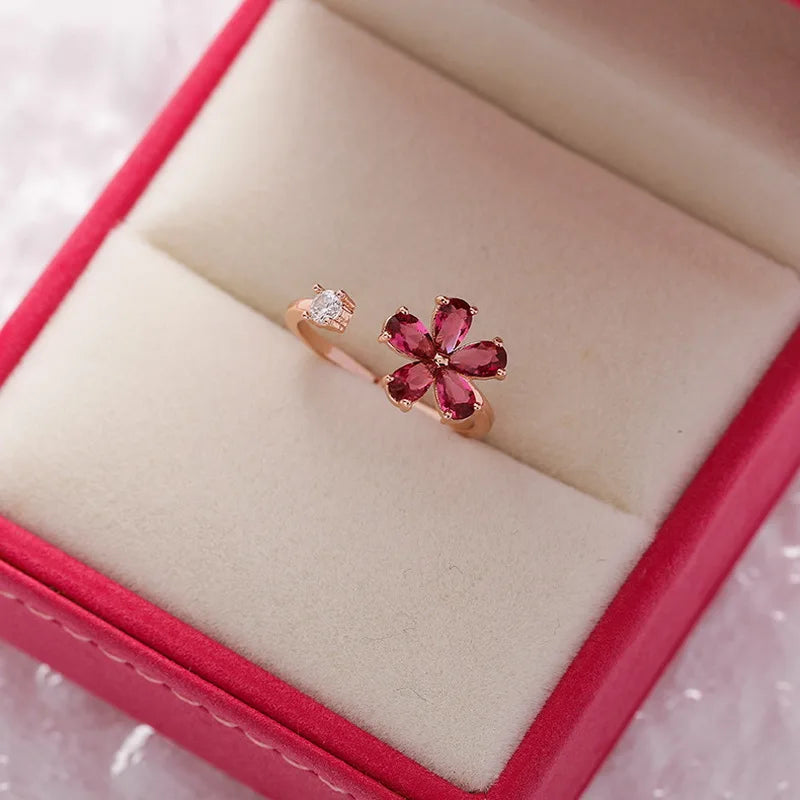 Sweet Flower Butterfly Adjustable Ring