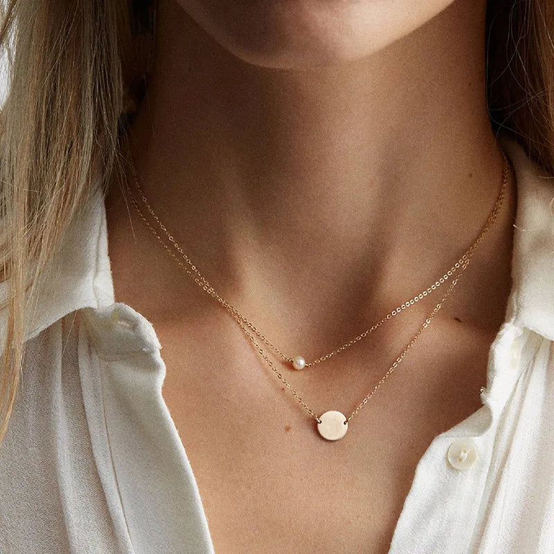 Minimalist Gold Pearl Layered Necklace