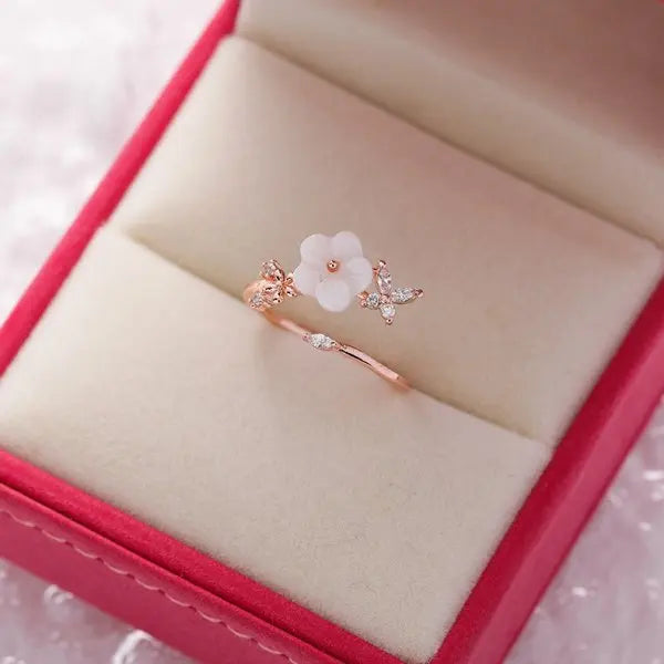 Sweet Flower Butterfly Adjustable Ring
