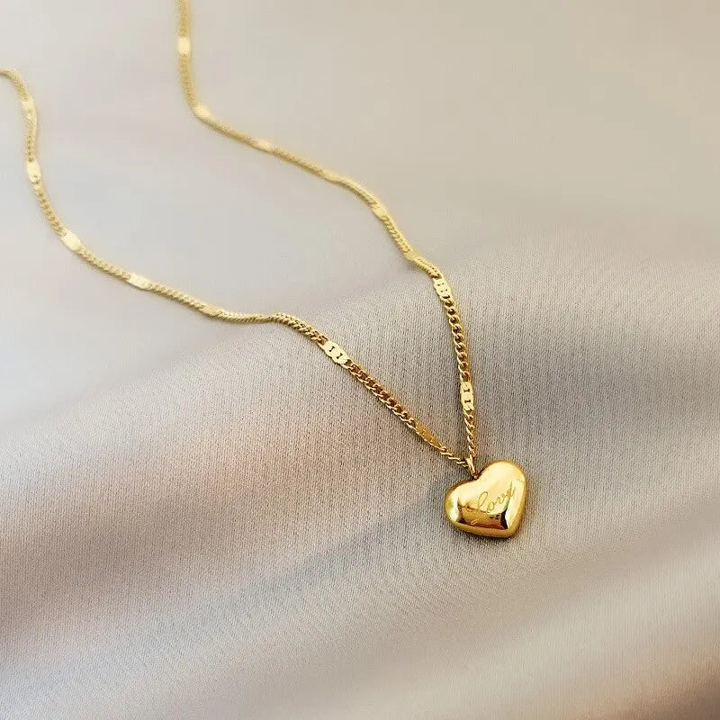 Gold Heart Engraved Necklace