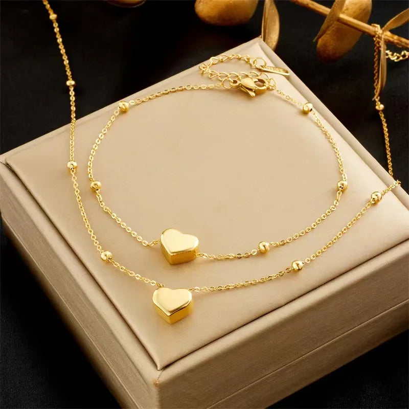 Gold Heart Love Chain Jewelry Set