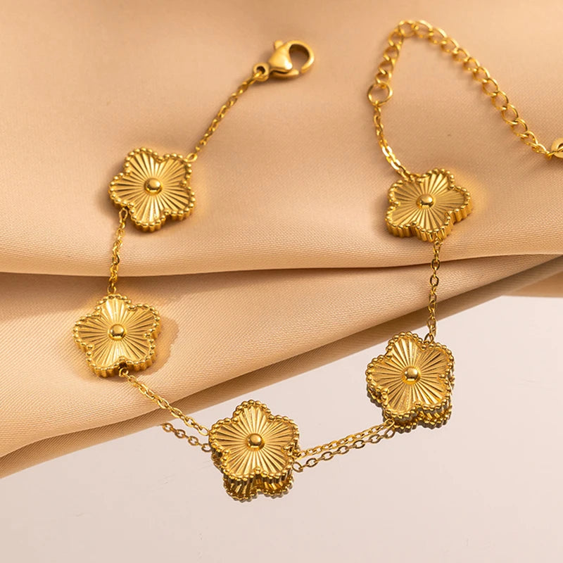 Gold Flower Stainless Steel Bracelet