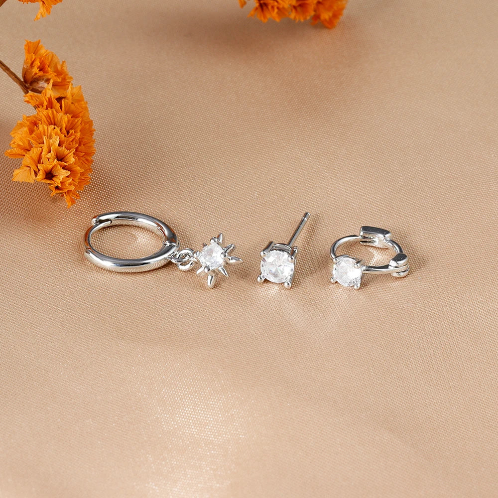 18K Gold Star Dangle Earrings Set