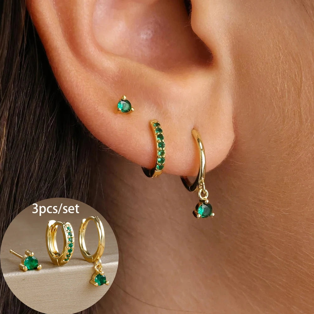 18K Gold Star Dangle Earrings Set