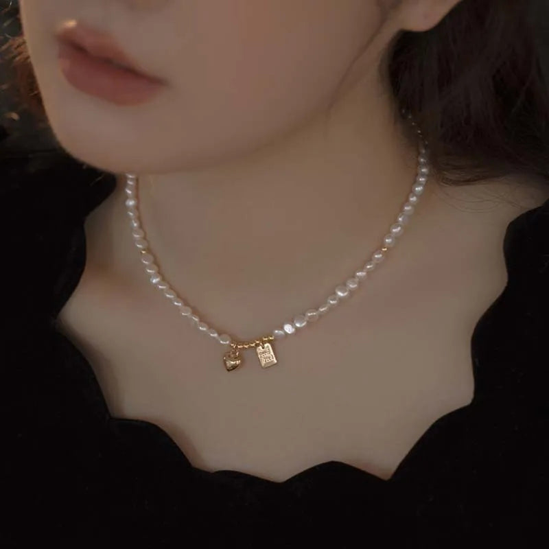 Natural Pearl Heart Necklace & Bracelet Set