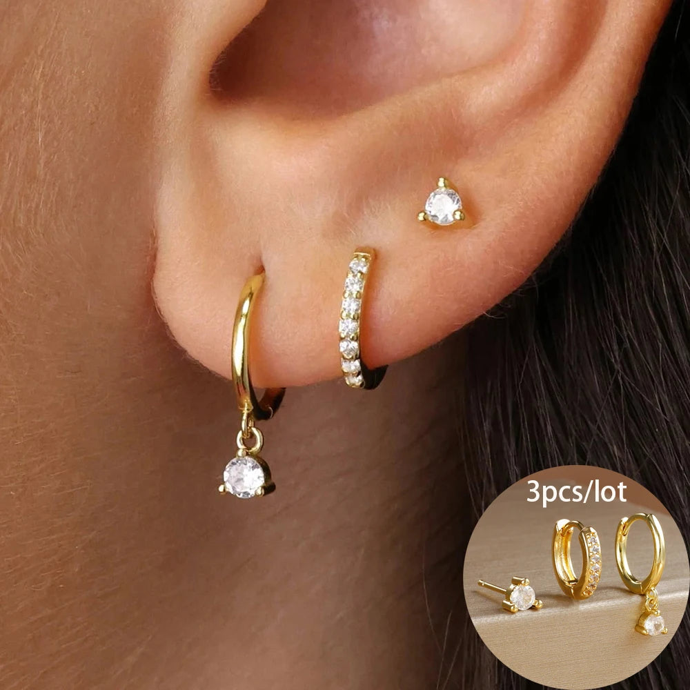 18K Gold Star Dangle Earrings Set