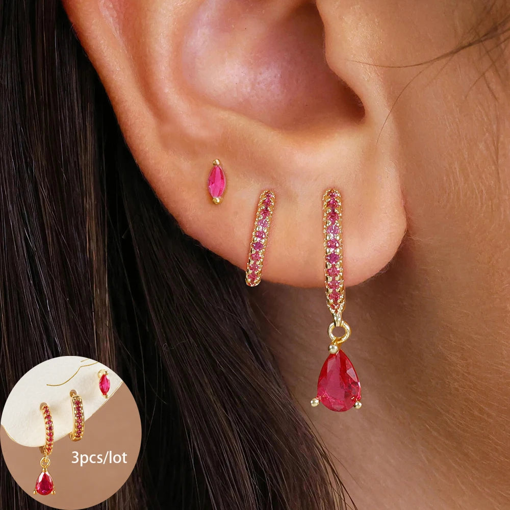18K Gold Star Dangle Earrings Set