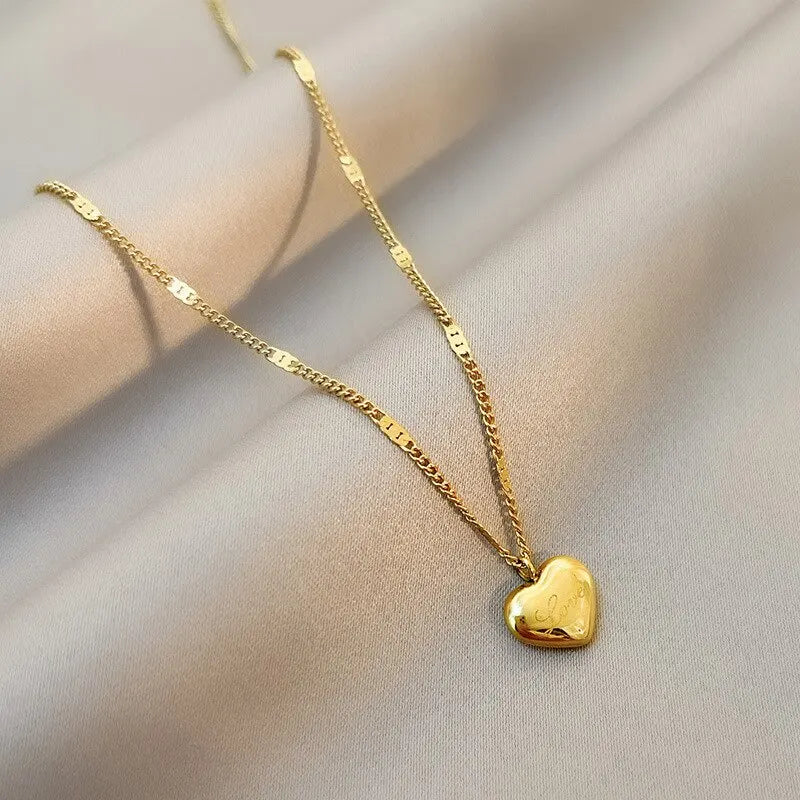 Gold Heart Engraved Necklace
