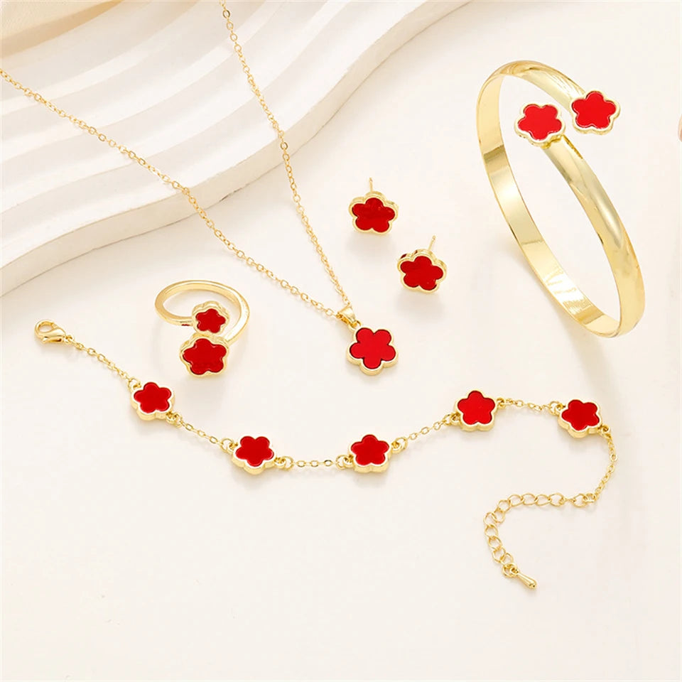 Lucky Flower 5PC Jewelry Set – Necklace, Bracelet & Ring