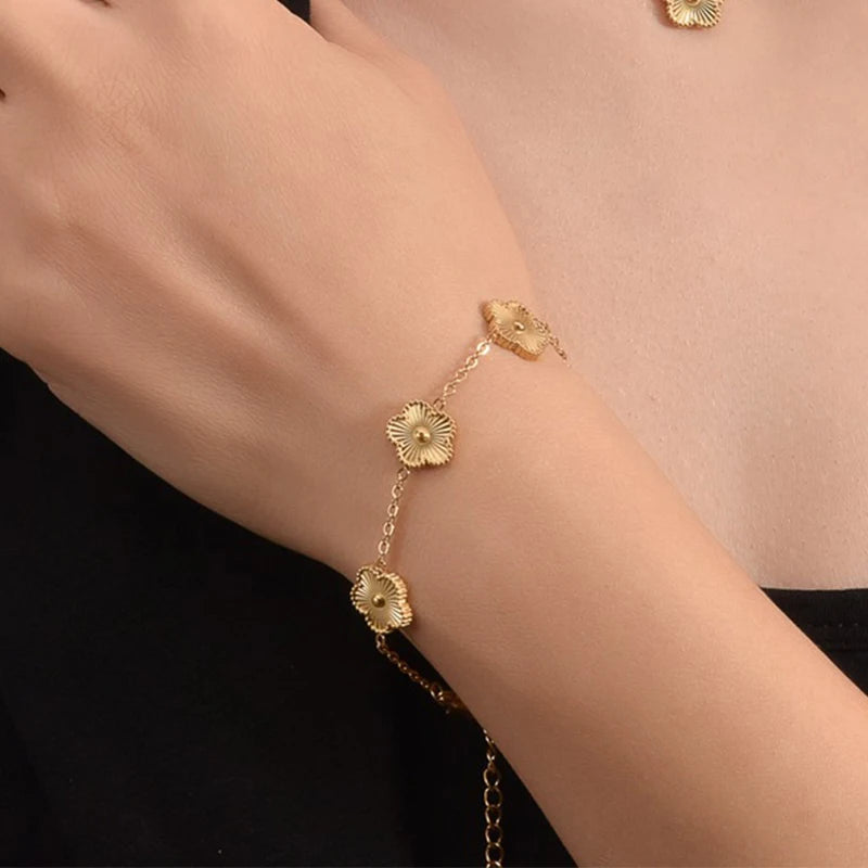 Gold Flower Stainless Steel Bracelet