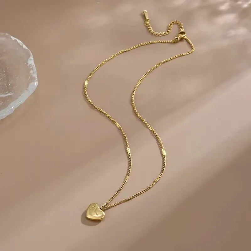 Gold Heart Engraved Necklace