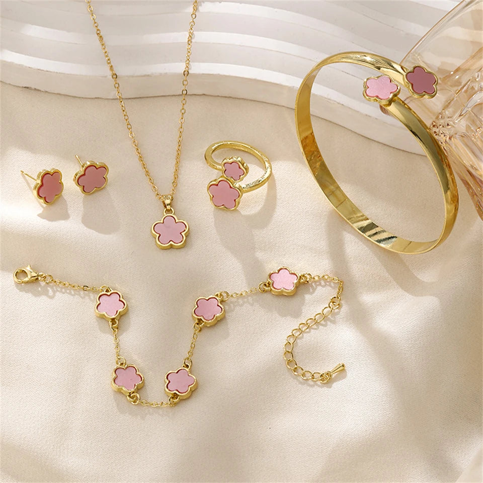 Lucky Flower 5PC Jewelry Set – Necklace, Bracelet & Ring