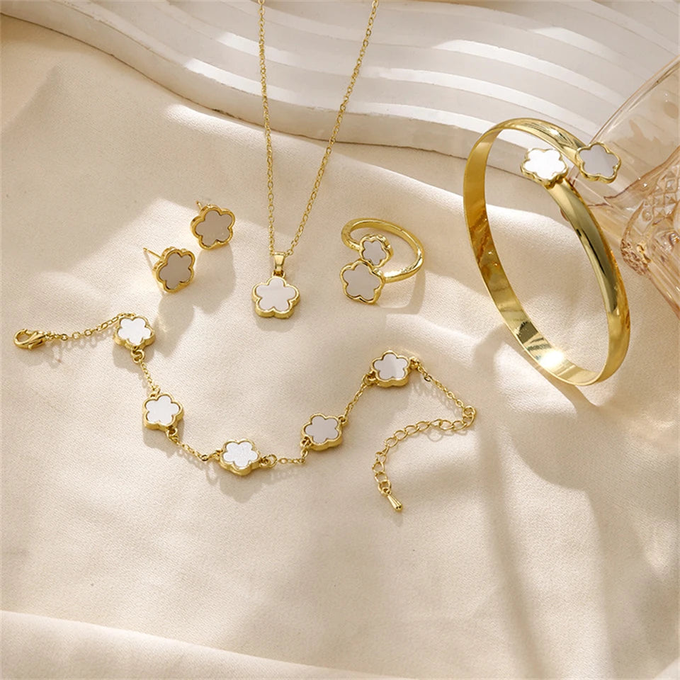Lucky Flower 5PC Jewelry Set – Necklace, Bracelet & Ring