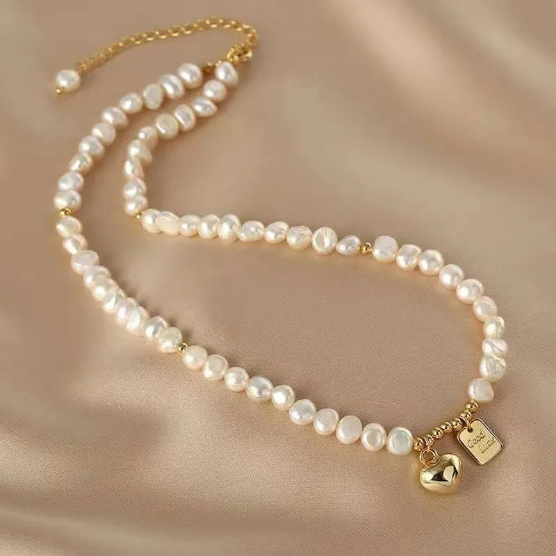 Natural Pearl Heart Necklace & Bracelet Set