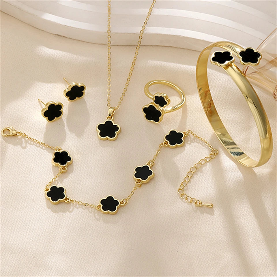 Lucky Flower 5PC Jewelry Set – Necklace, Bracelet & Ring