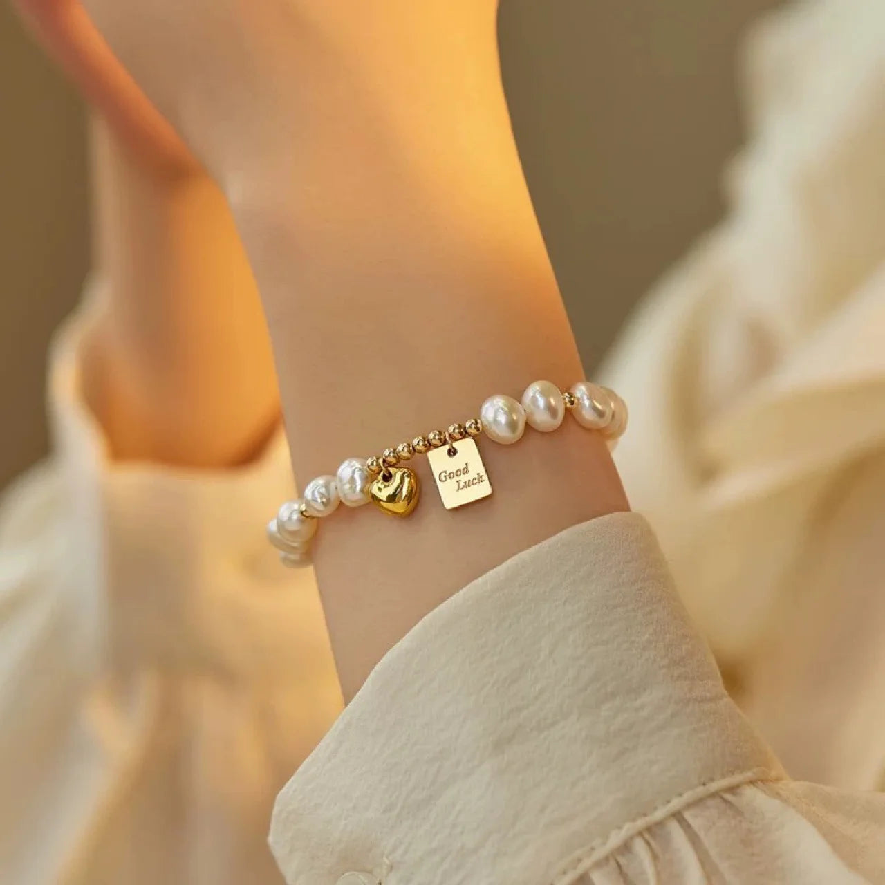 Natural Pearl Heart Necklace & Bracelet Set