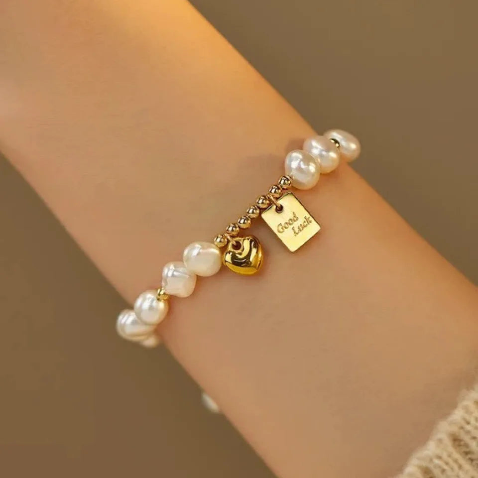 Natural Pearl Heart Necklace & Bracelet Set