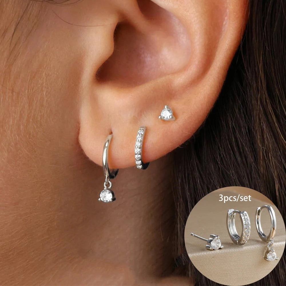 18K Gold Star Dangle Earrings Set