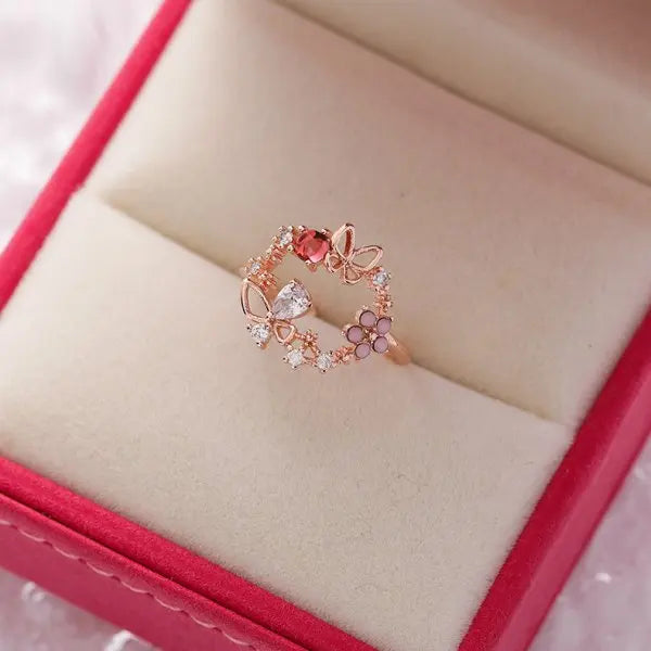 Sweet Flower Butterfly Adjustable Ring