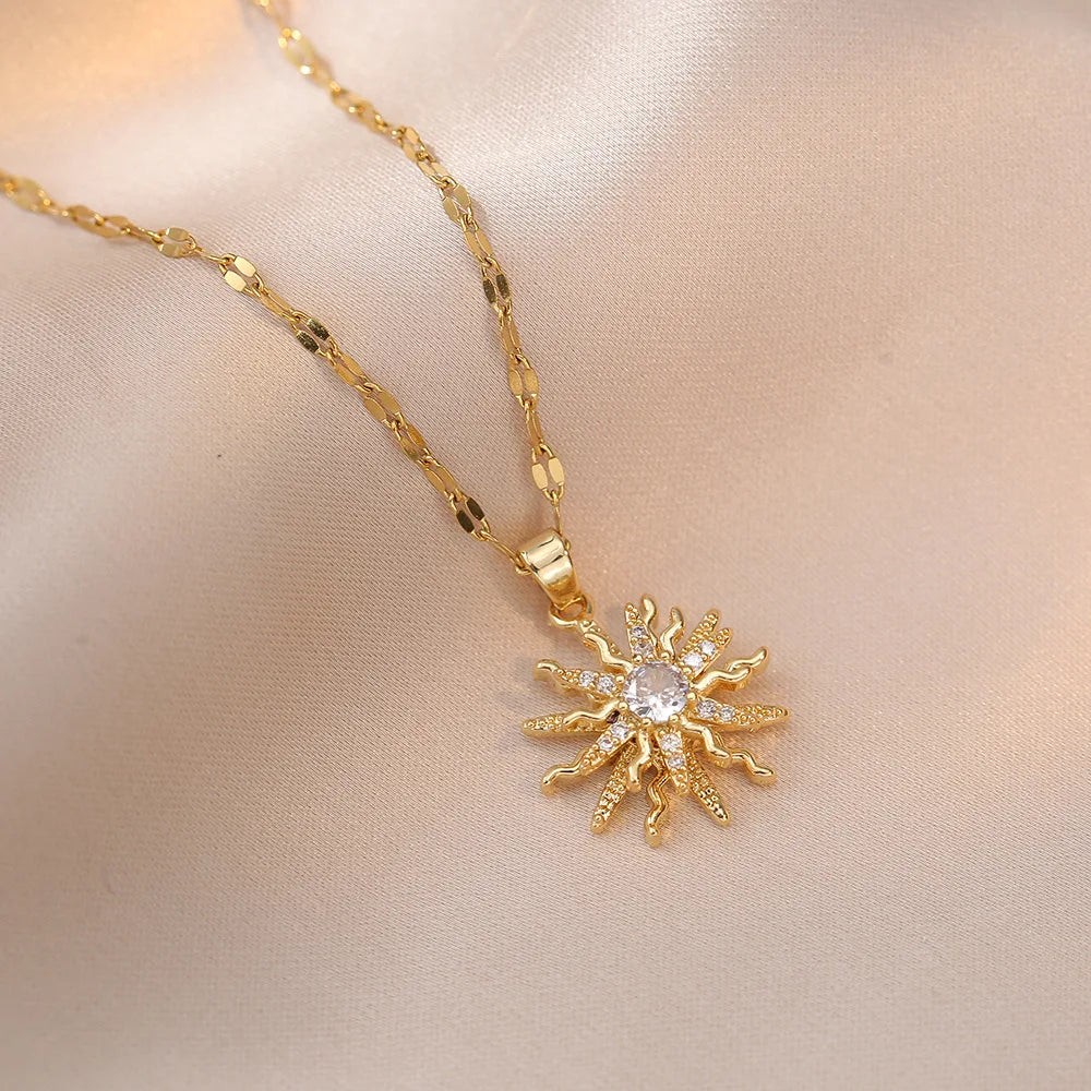 Antique Gold Flower Pendant Necklace