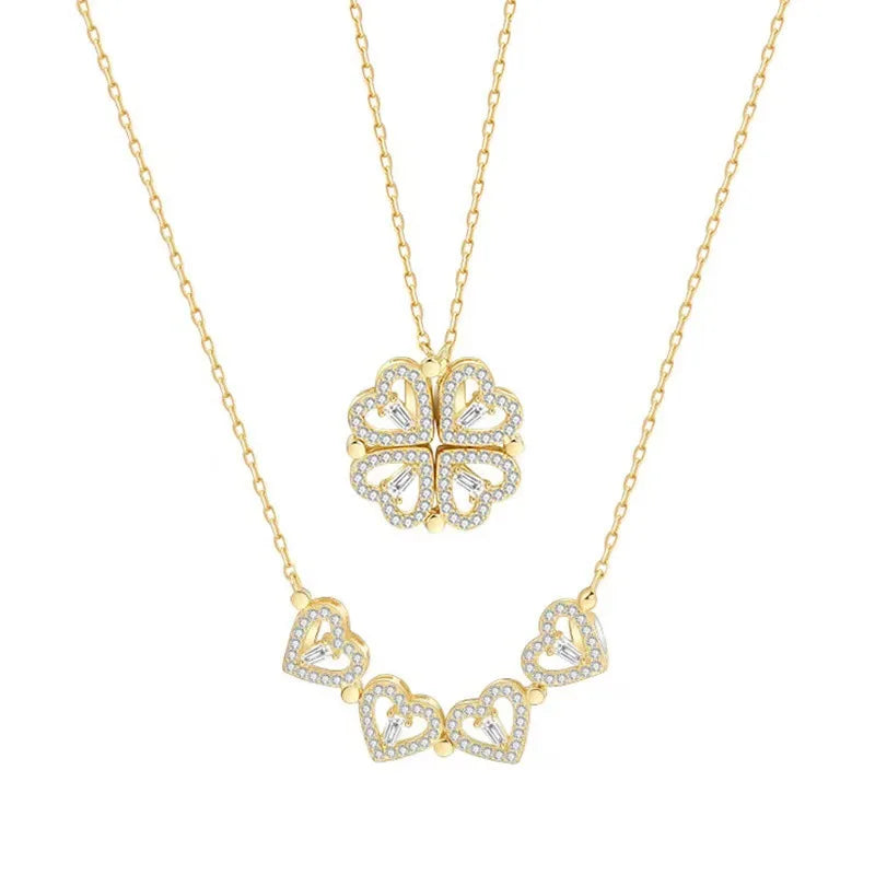 Magnet Four Heart Pendant Necklace