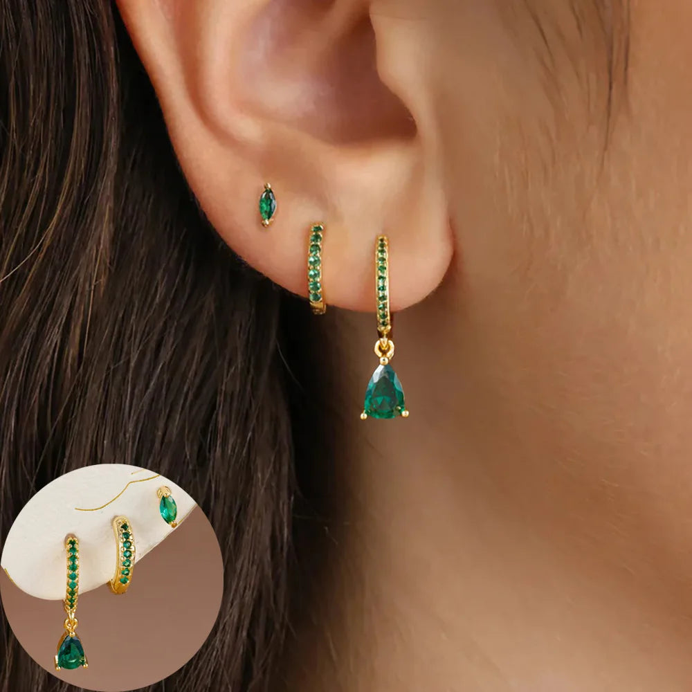 18K Gold Star Dangle Earrings Set